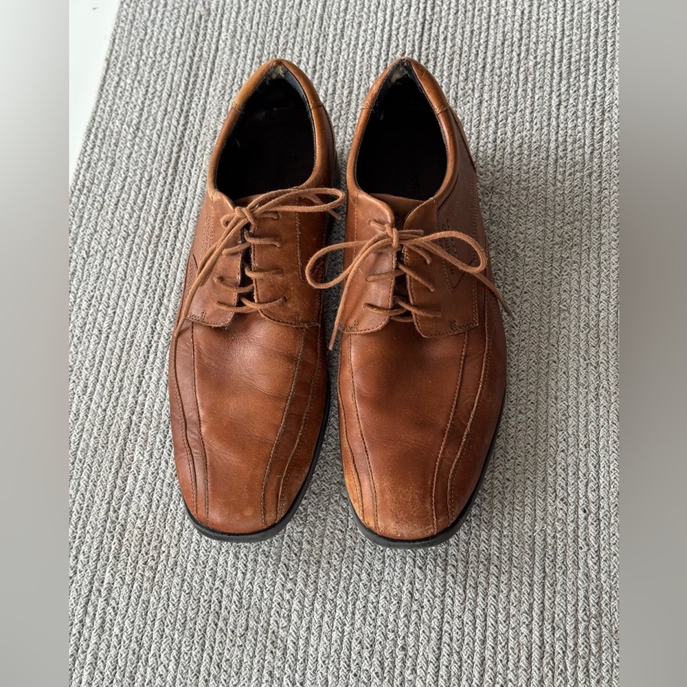Rockport Cognac Brown Genuine Leather Tie Oxfords Dress Shoes Size 11